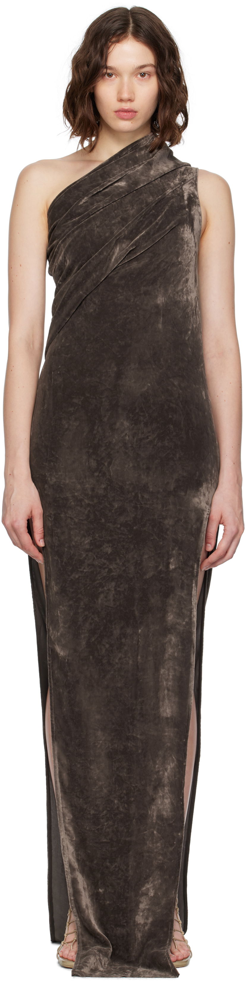 Pокля Rick Owens Rick Owens Athena Arrowhead One-Shoulder Maxi Dress Кафяво | RP02E4509 V