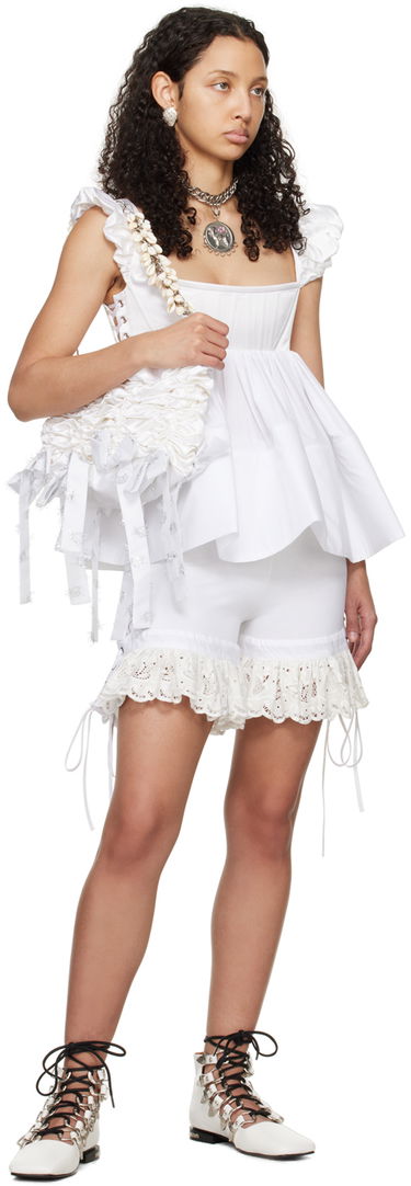 Къси панталони Chopova Lowena Lace Trim Pull Up Shorts Бяло | 4083, 3