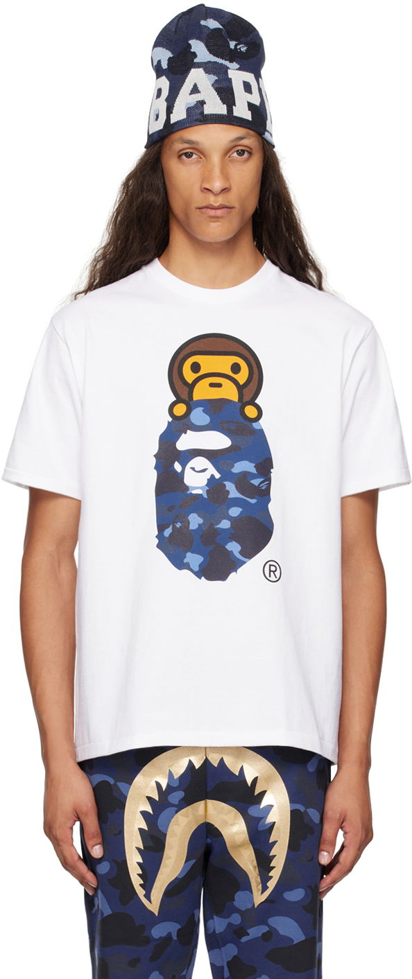 BAPE White Color Camo Milo On Ape Head T-Shirt