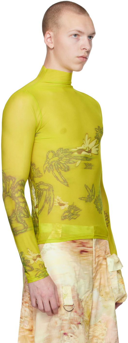 Пуловер Collina Strada Collina Strada Thumbtastic Floral Print Mesh Turtleneck Зелено | XX3340, 1