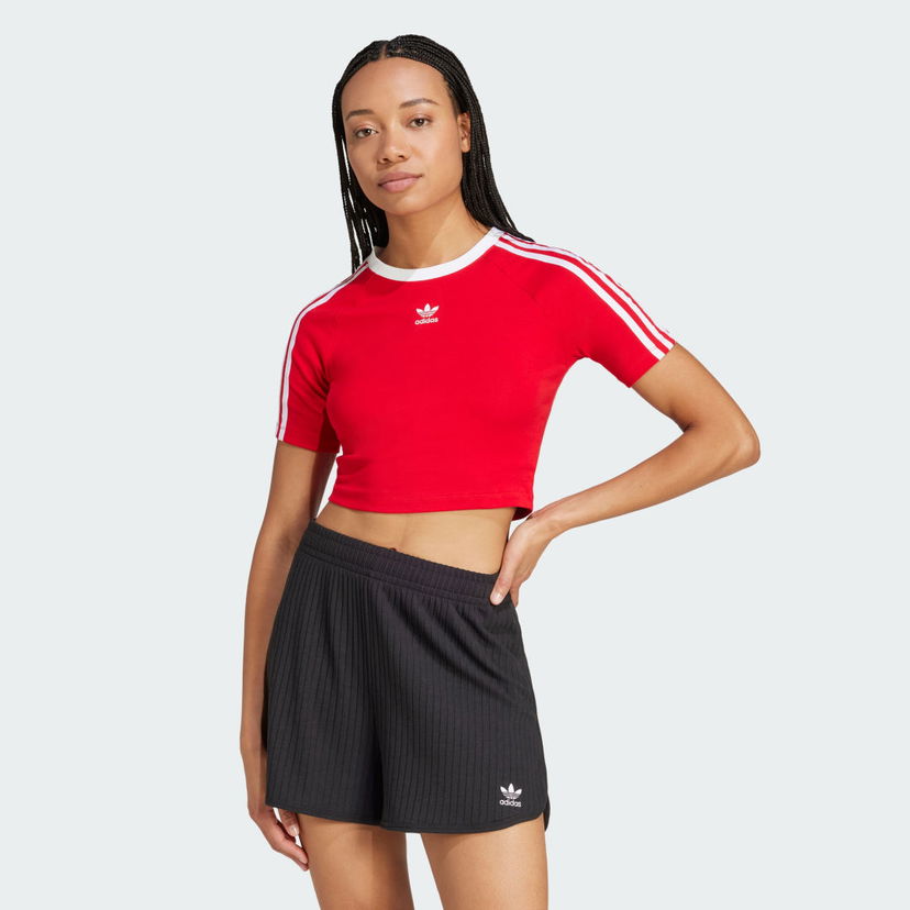 Съкратен топ adidas Performance 3-Stripes Crop T-Shirt Червено | JD0303