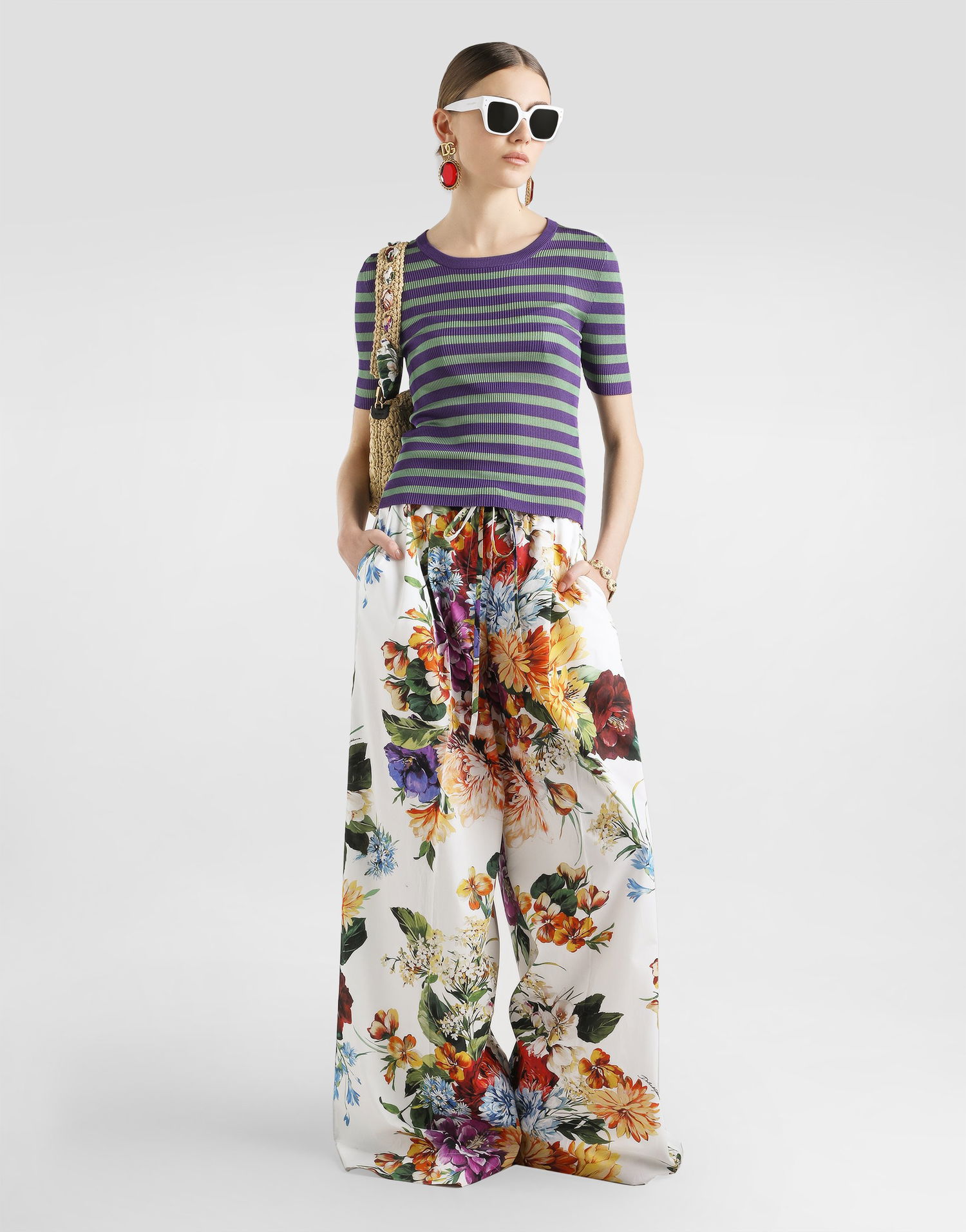 Панталони Dolce & Gabbana Dolce & Gabbana Flower Bouquet-Print Poplin Trousers Многоцветен | FTDCOTHS5TRHA5PC, 1
