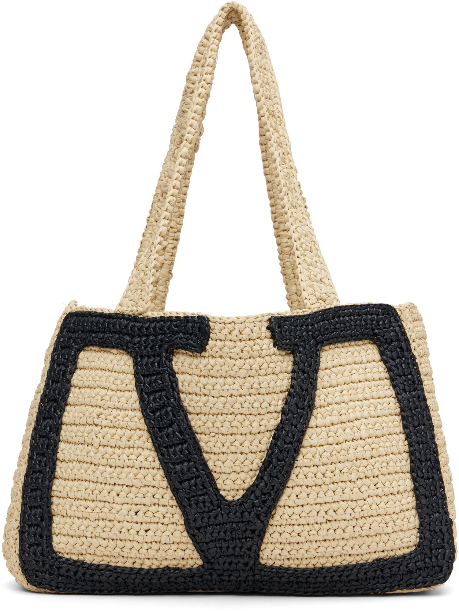 Голяма пазарска чанта Valentino Garavani Viva Superstar Medium Raffia V-Design Shopping Tote Бежово | 7W2B0S11QET, 0