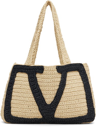 Голяма пазарска чанта Valentino Garavani Viva Superstar Medium Raffia V-Design Shopping Tote Бежово | 7W2B0S11QET, 0