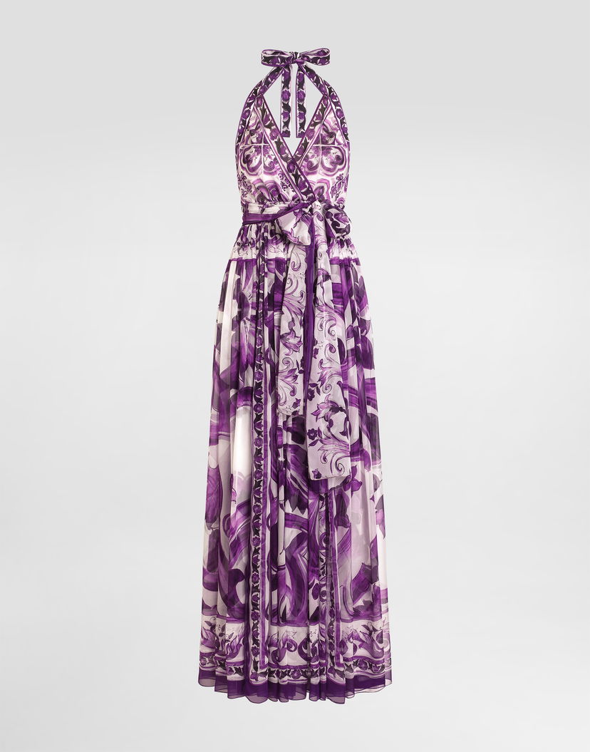 Pокля Dolce & Gabbana Dolce & Gabbana Majolica-Print Halter Neck Chiffon Dress Лилаво | F6TYTTHI1BXIP3TN