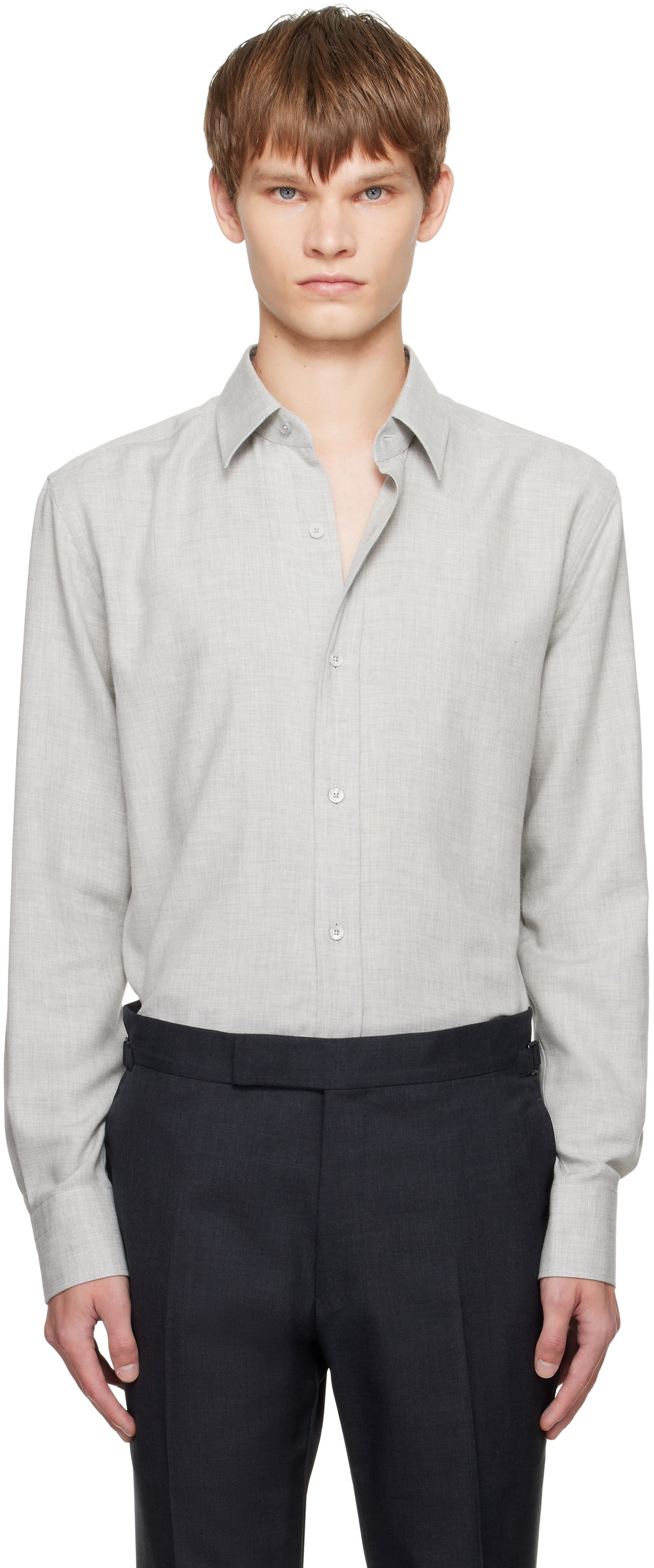 Риза Tom Ford TOM FORD Cashmere Melange Fluid Fit Shirt Сиво | HRN001-FMC247, 0