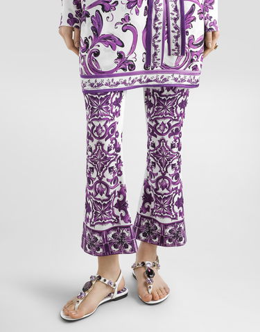 Панталони Dolce & Gabbana Dolce & Gabbana Majolica Print Silk Flare Trousers Лилаво | FTAG7THPABPIP3TN, 3
