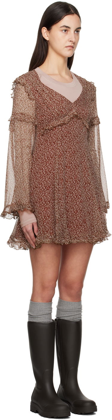 Pокля Max Mara Weekend Floral Print Ruffle Mini Dress Кафяво | 2425226013600, 1