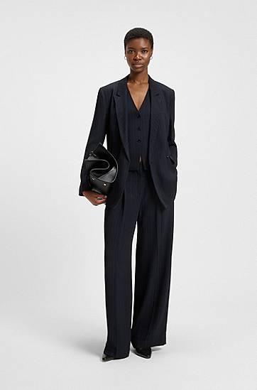 Панталони BOSS Pinstripe Wide-Leg Extra Long Trousers Тъмно синьо | 50548479, 1