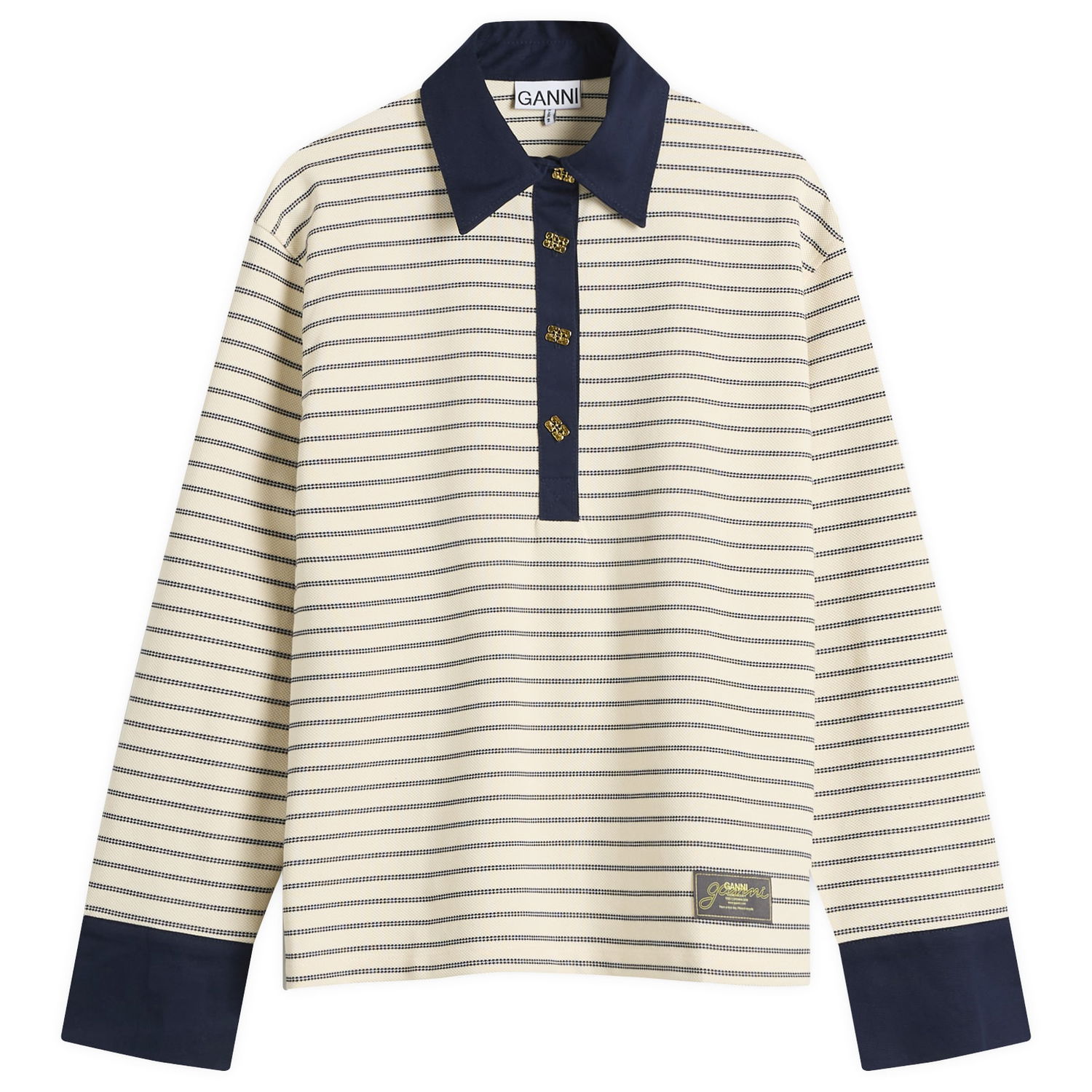 Поло тениска GANNI GANNI Piquet Jersey Polo Shirt Бежово | T4215-135, 1