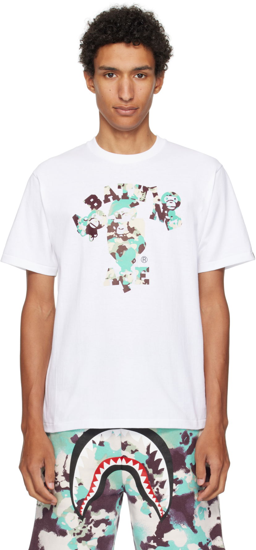Тениска BAPE A Bathing Ape Map Camo College Milo Tee Бяло | 002TEL301007M