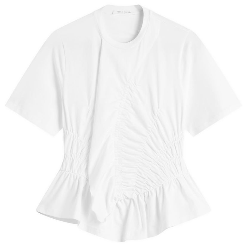 Тениска Cecilie Bahnsen Ace Ruched Peplum T-Shirt Бяло | 325RTW19002