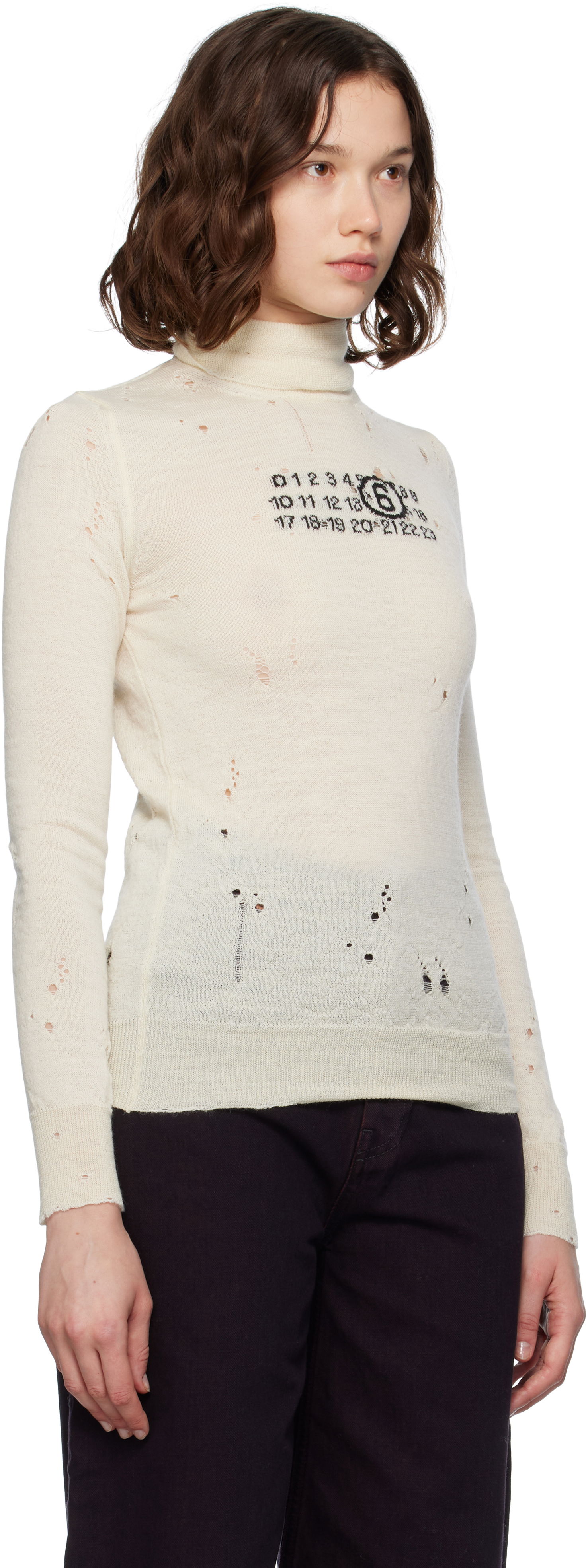 Пуловер Maison Margiela MM6 Maison Margiela Distressed Wool Turtleneck Бежово | S52HA0299 M13134, 1