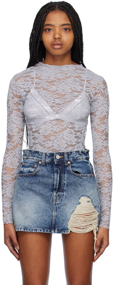 Тениска We11done Lace Mock Neck Top Синьо | WD-BL1-23-129-W-GY, 0