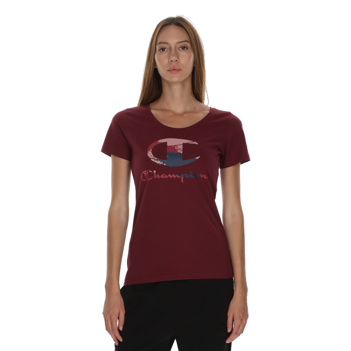 Тениска Champion Crewneck T-Shirt with Textured Logo Бургунди | 118569-RS513, 0