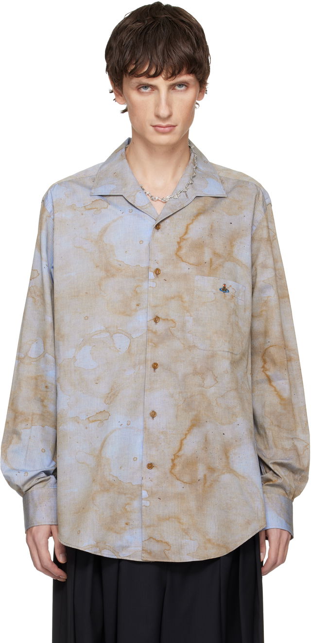 Vivienne Westwood Long Sleeve Camp Collar PJ Shirt with Stain Print