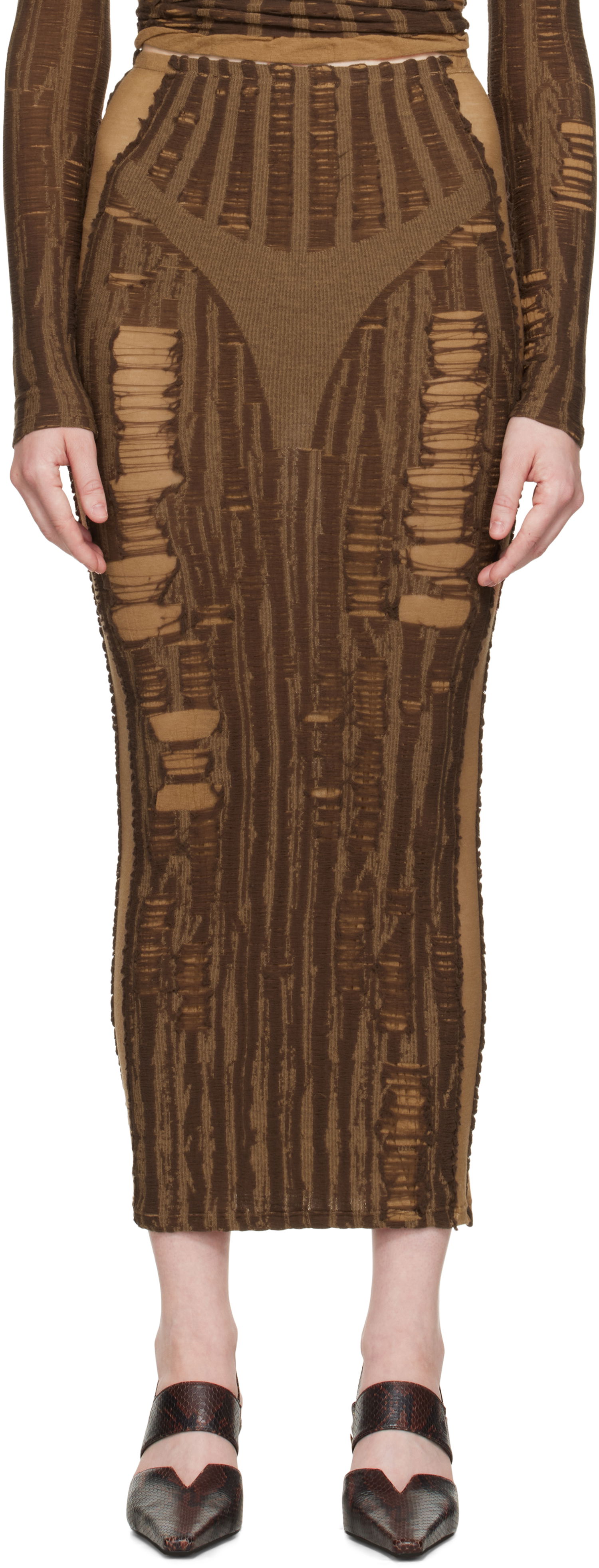 Пола Diesel Diesel M-Calina Distressed Midi Skirt Кафяво | A19220 0BJBI, 0