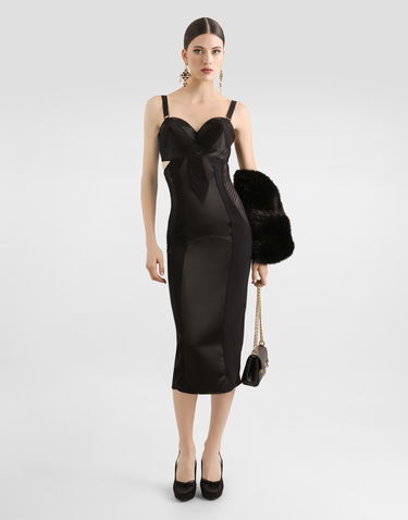 Pокля Dolce & Gabbana Dolce & Gabbana Calf-Length Satin and Lace Corset Dress Черно | F6TTWTGDC4XN0000, 1