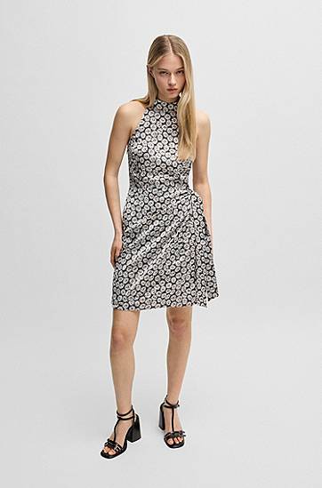 Pокля BOSS Daisy-Print Halterneck Wrap Dress Черно | 50537023, 1