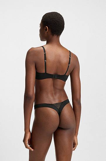 гащички BOSS Eyelet Thong with Monogram Trim Черно | 50540420, 1