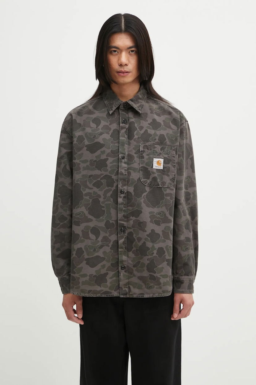 Риза Carhartt WIP Relaxed Fit Long-Sleeve Camouflage Duck Shirt with Classic Collar Многоцветен | I033769.3ELGD