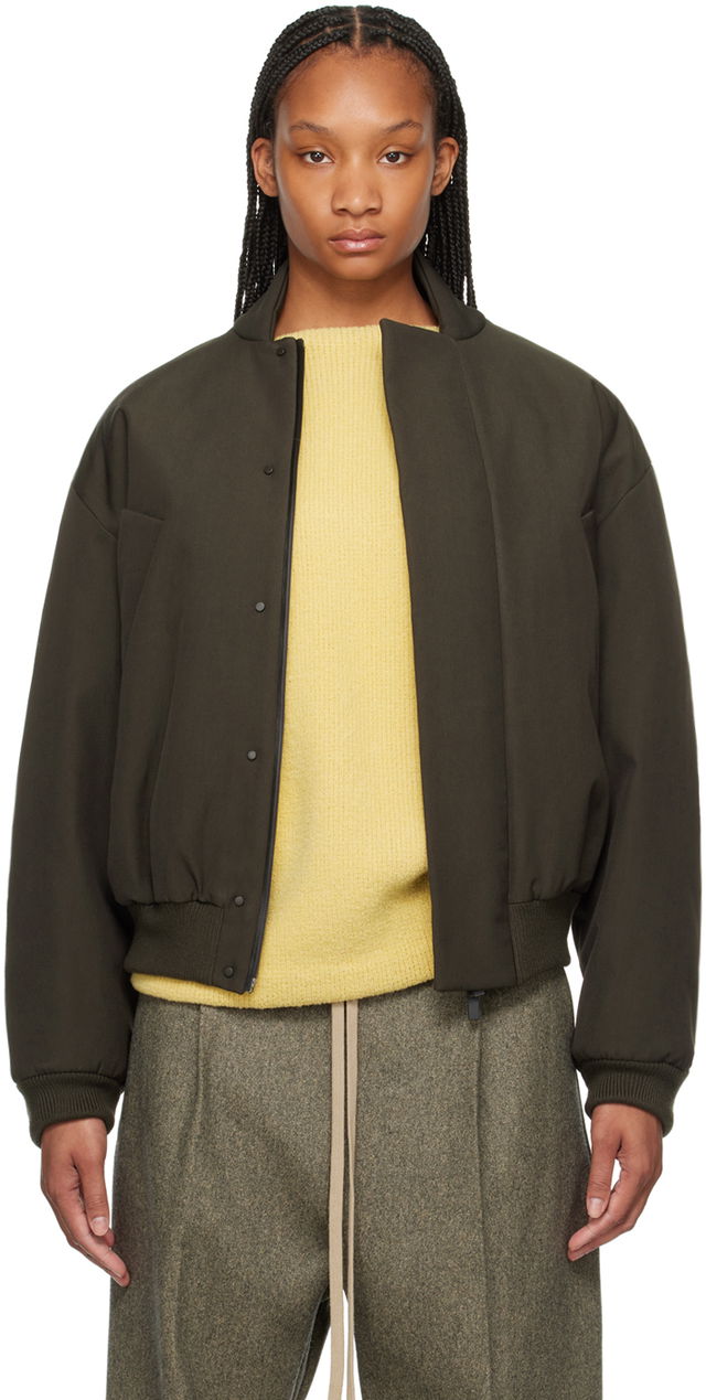 Khaki Stand Collar Bomber Jacket