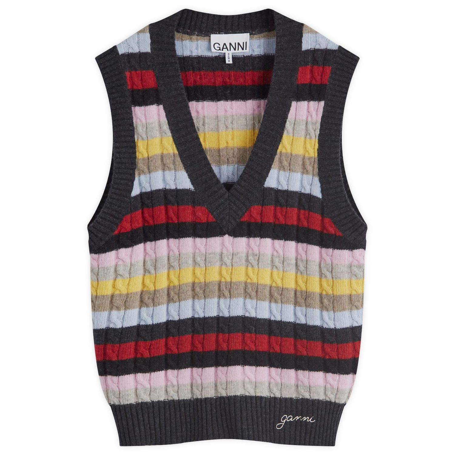 Пуловер GANNI Logo Wool Mix Vest Многоцветен | K2286-MULTI, 0
