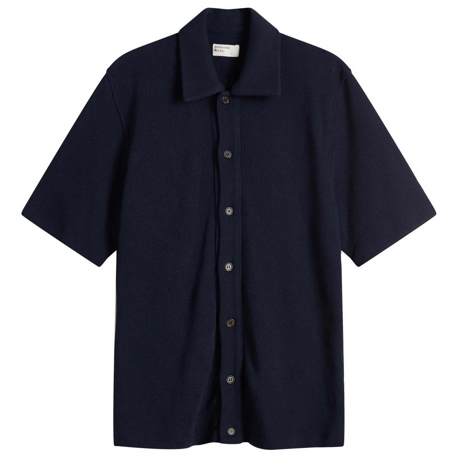 Риза Universal Works Universal Works Checkerboard Button Through Polo Shirt, Large Тъмно синьо | 32415-BRN, 0