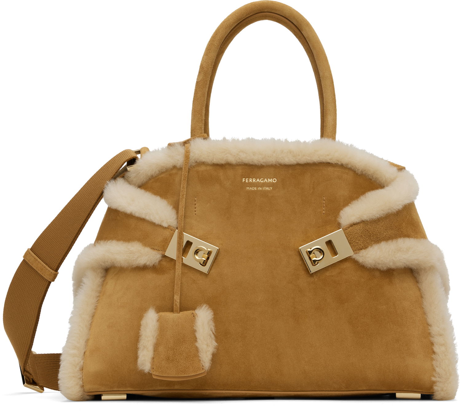 Дамска чанта FERRAGAMO Ferragamo Hug M Shearling Shoulder Bag Кафяво | 779427, 0