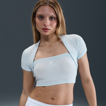 Съкратен топ Nike Sportswear Chill Knit 2-in-1 Slim Ribbed Crop Top Синьо | HJ1299-423, 4
