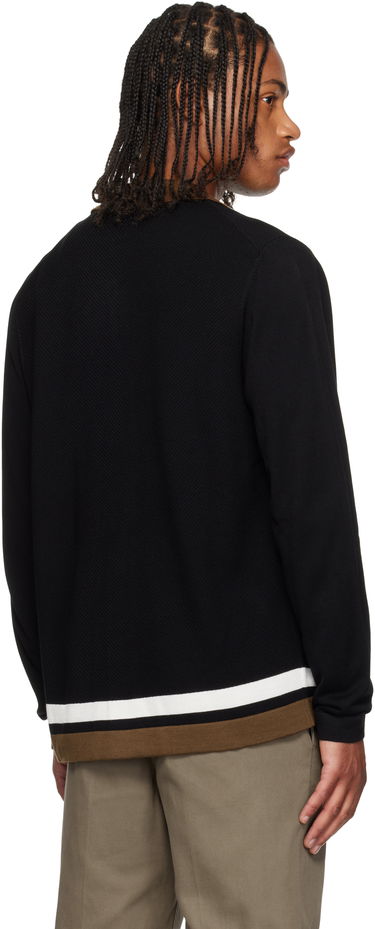 Пуловер BOSS Striped Button-Up Sweater Черно | 50543770, 3