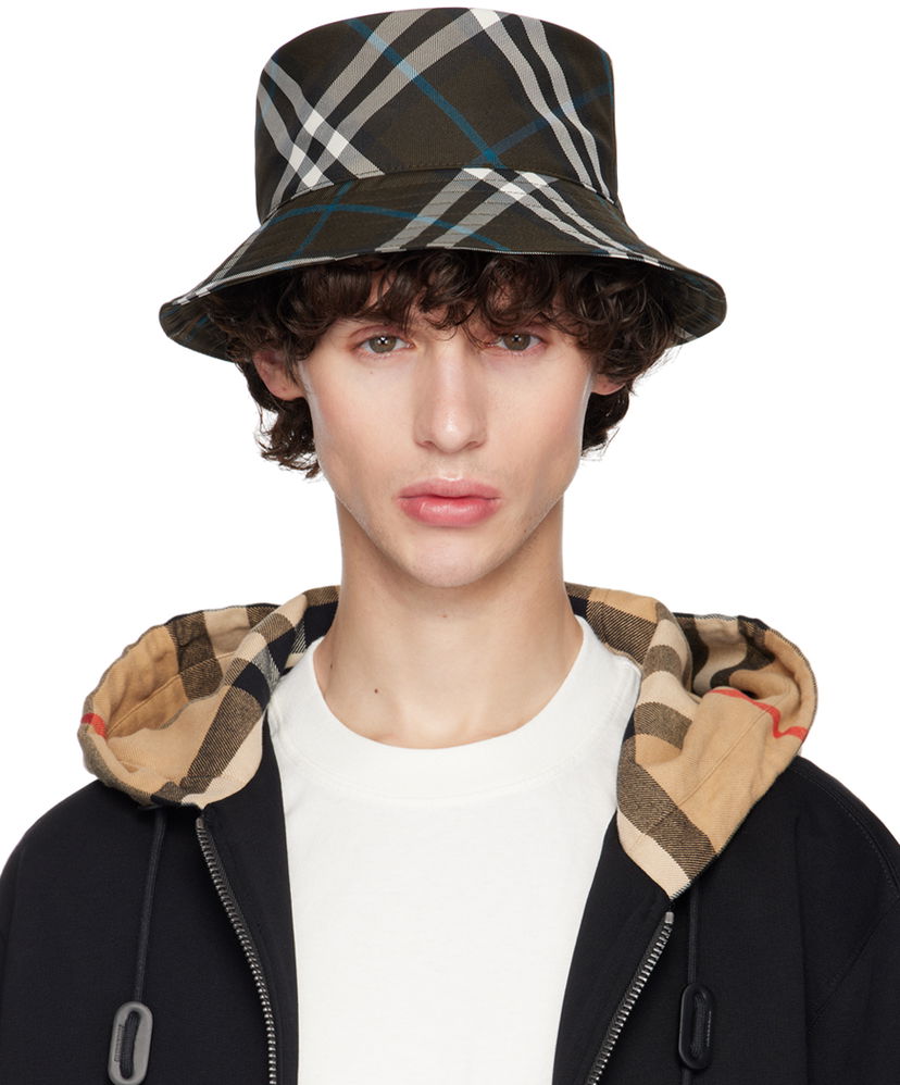 Шапка Burberry Check Bucket Hat Зелено | 8094800