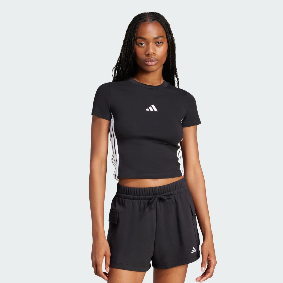 Съкратен топ adidas Performance Slim 3-Stripes Cropped T-Shirt Черно | JC8325, 0