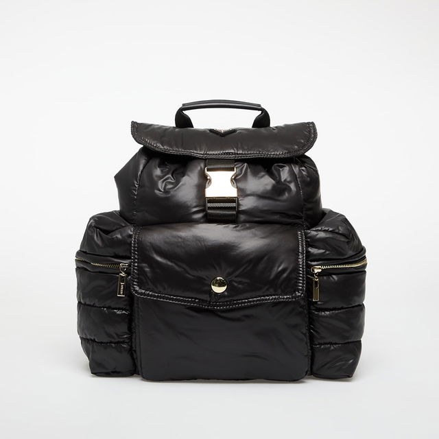 Nylon Padded Flap Backpack with Gold Hardware