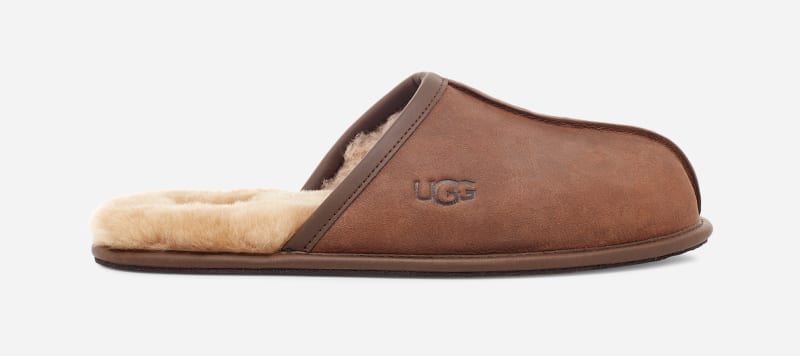 Кецове и обувки UGG ® Scuff Slipper for Men in Brown, Size 7, Leather Тъмно синьо | 1108192-TAN