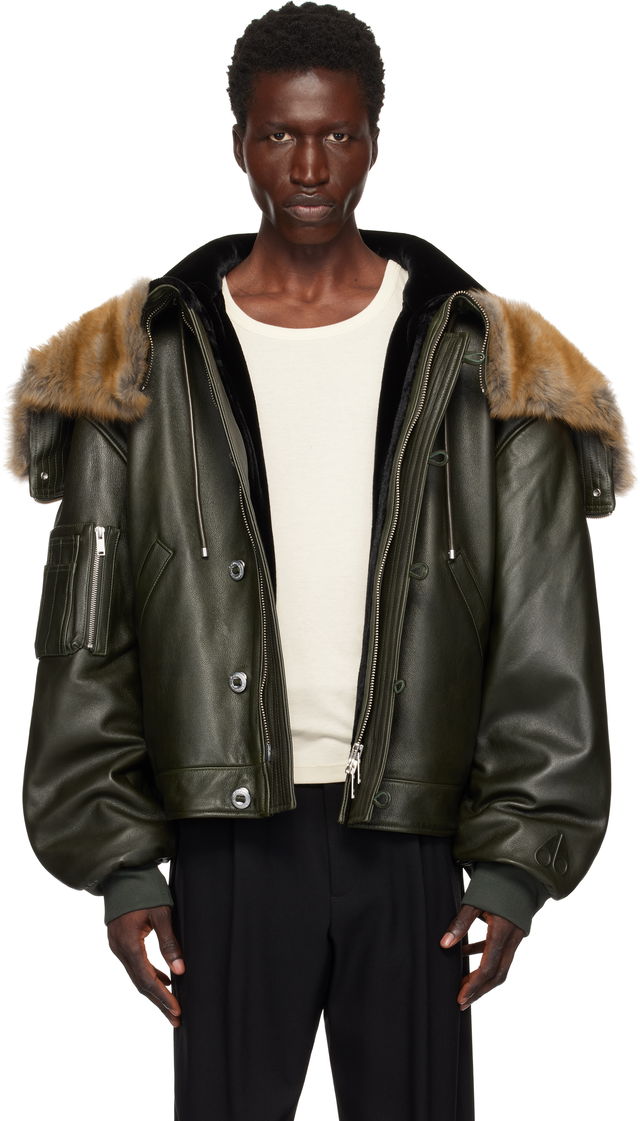 Split Hood Leather Bomber Jacket