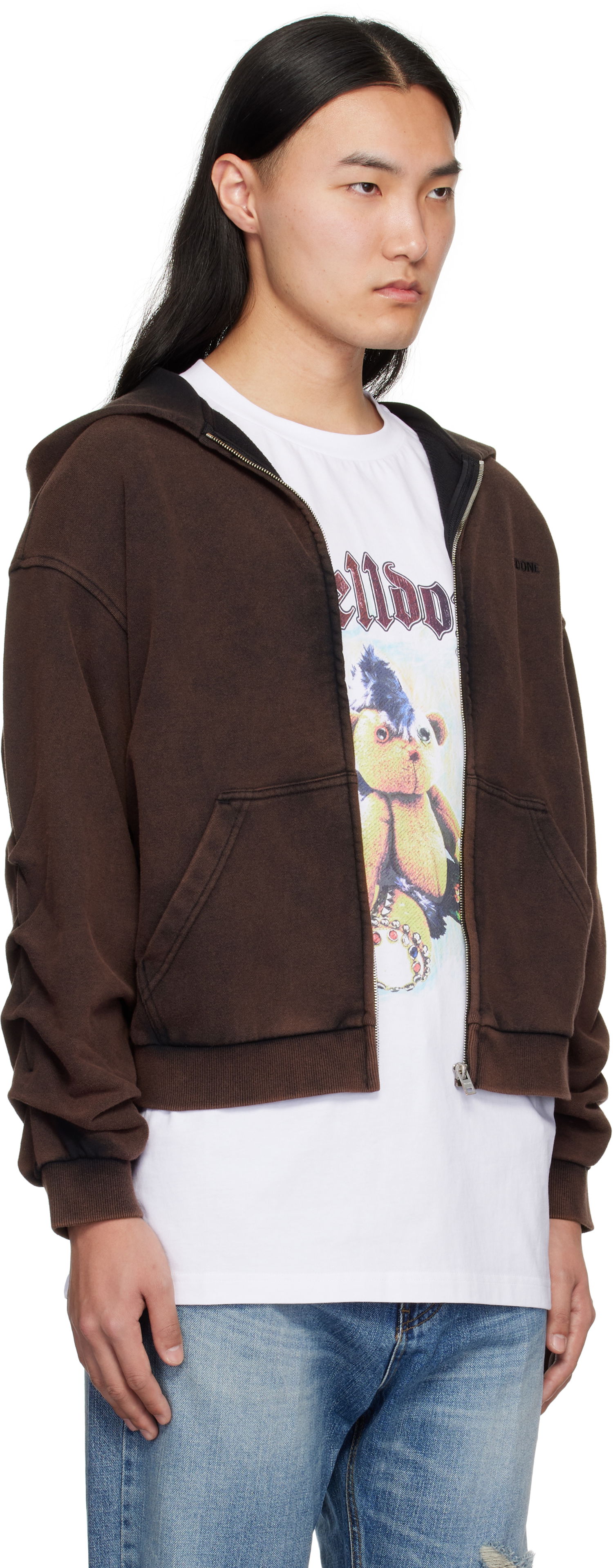 Суитчър We11done We11done Wrinkled Zip-Up Hoodie Кафяво | WD-TJ0-25-830-U-BK, 1