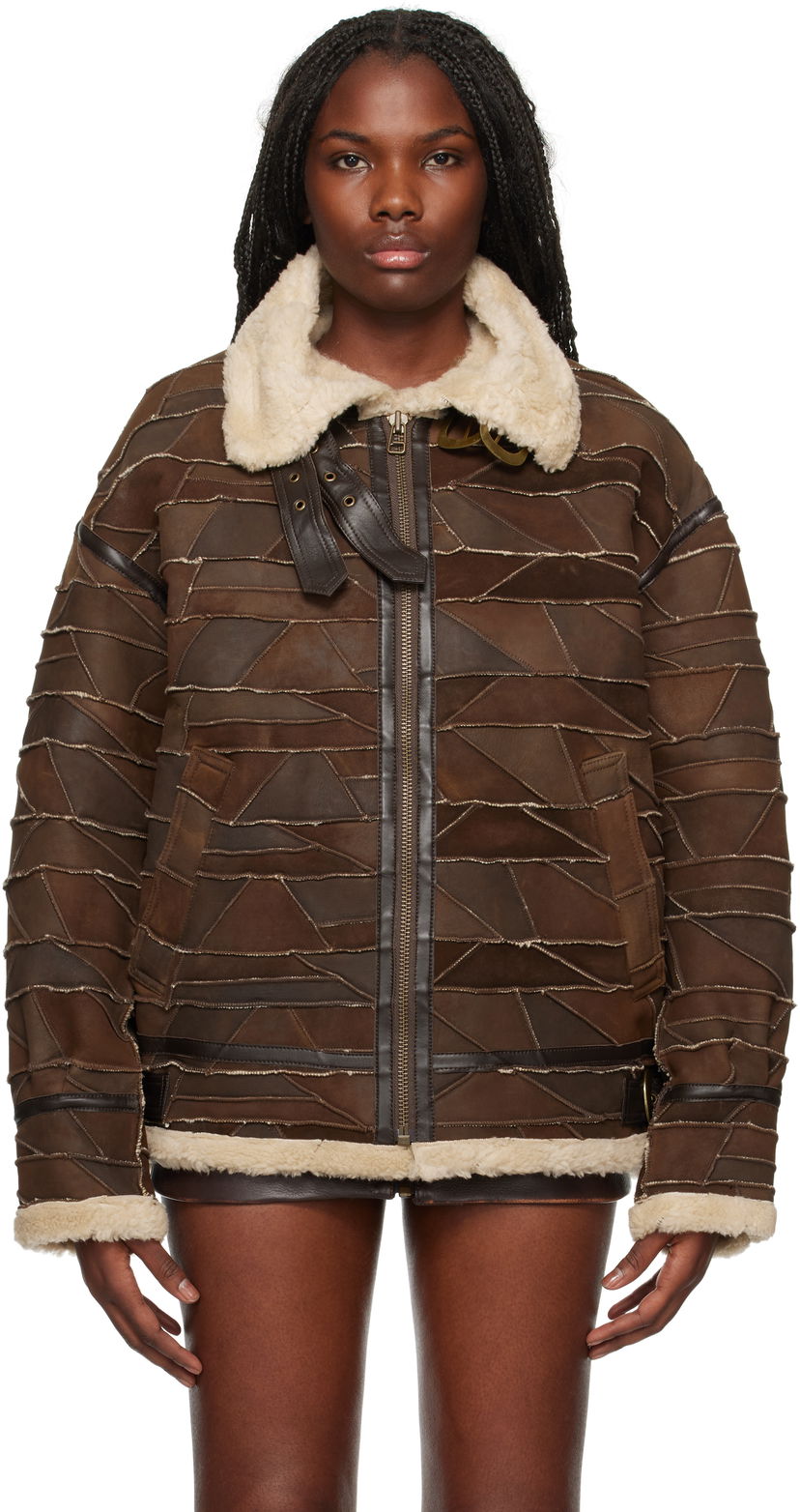 Яке бомбър GUESS Patchwork Faux-Shearling Jacket Кафяво | M4BL08L0UV0