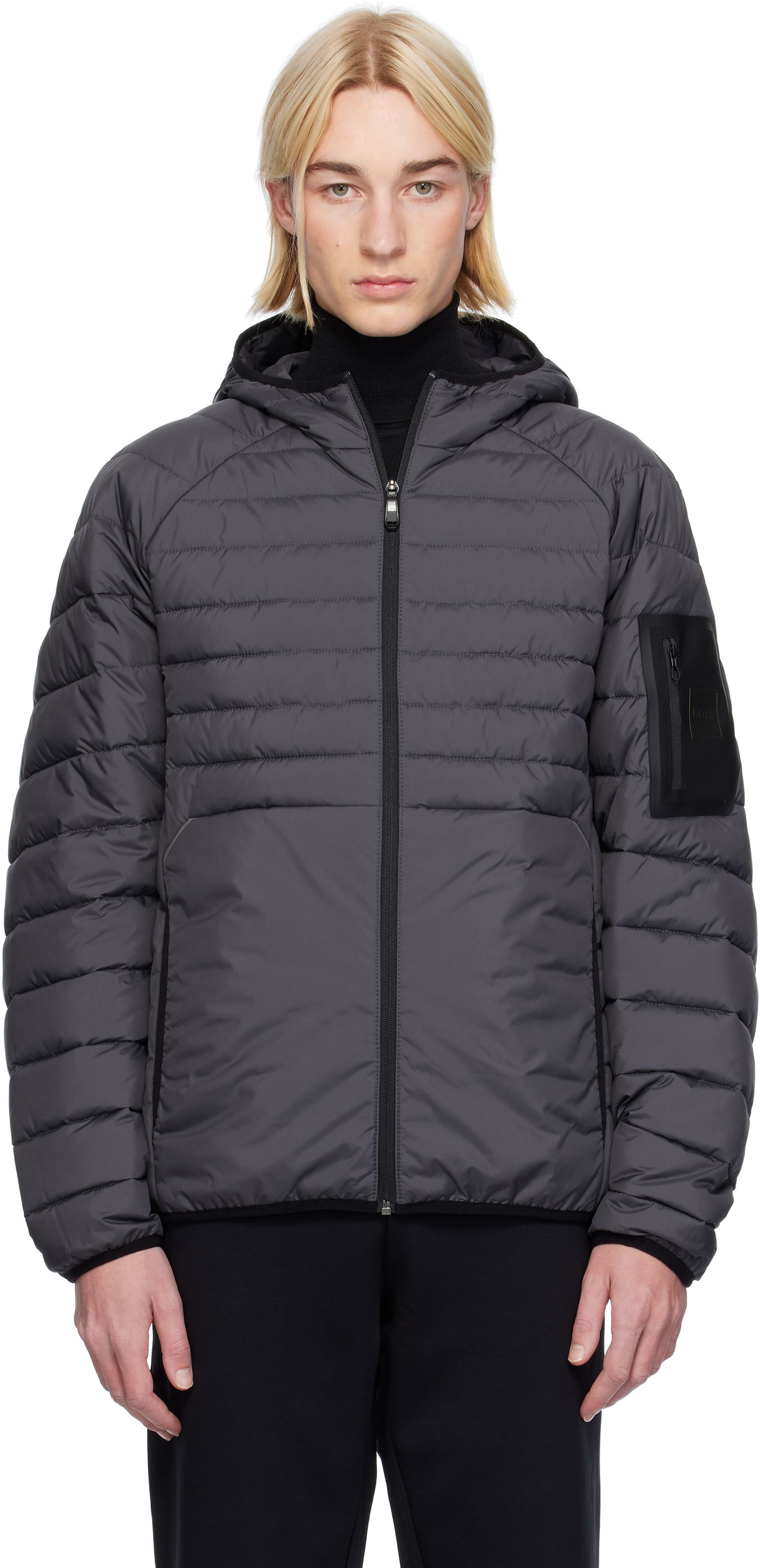 Пухо яке BOSS Water-Repellent Hooded Puffer Jacket Сиво | 50542777, 0