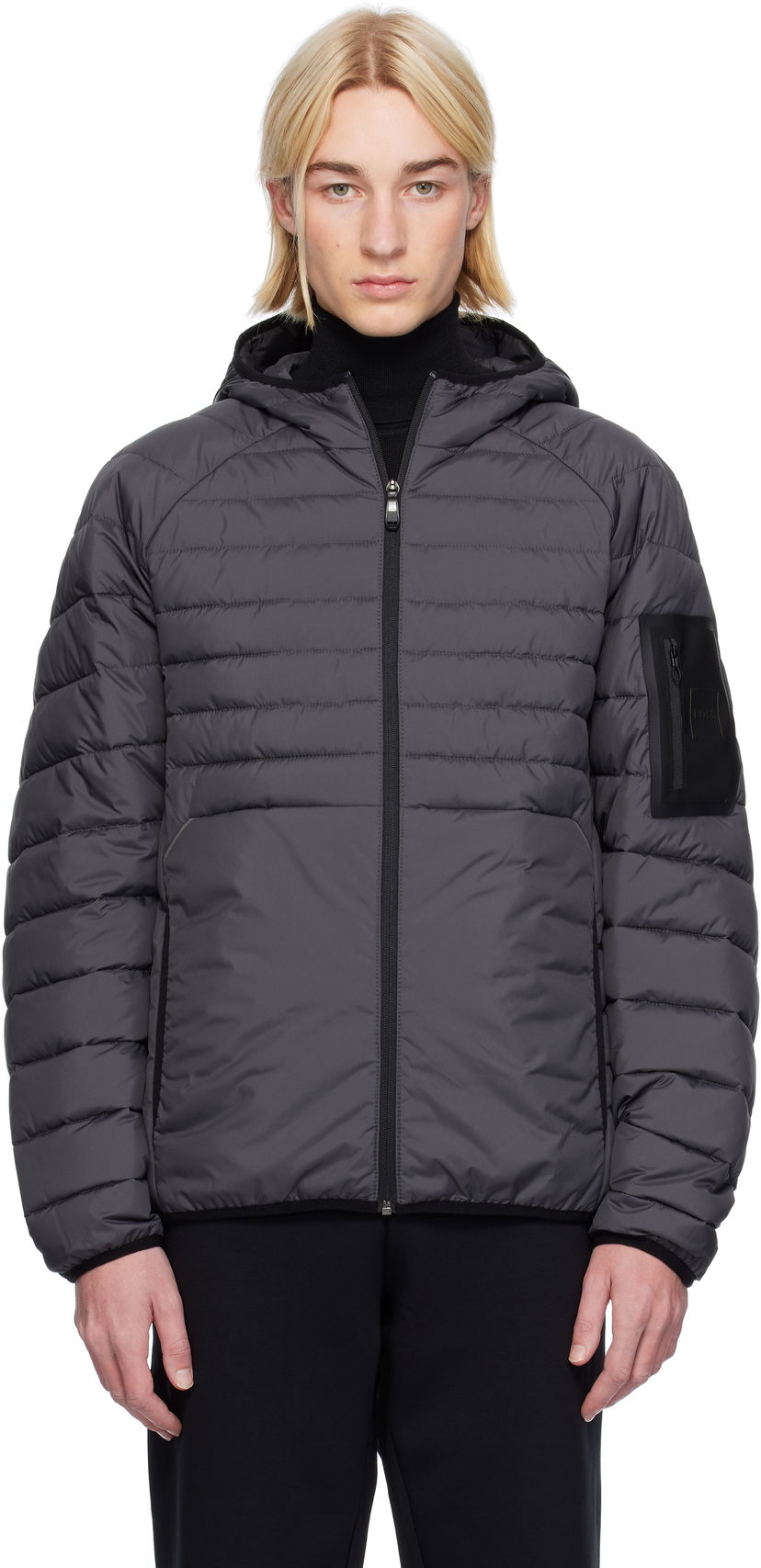 Пухо яке BOSS Water-Repellent Hooded Puffer Jacket Сиво | 50542777