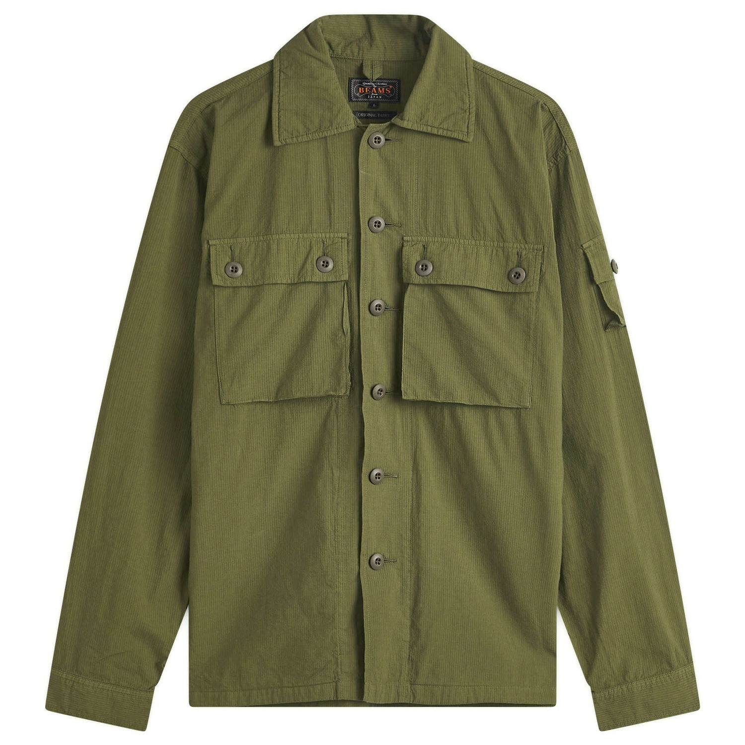 Риза BEAMS Beams Plus Textured Ripstop Shirt Jacket, Size Large Зелено | 3818-0641-791-67, 1