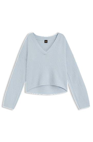 Пуловер BOSS Relaxed-fit V-neck sweater with wool and alpaca Синьо | 50549185