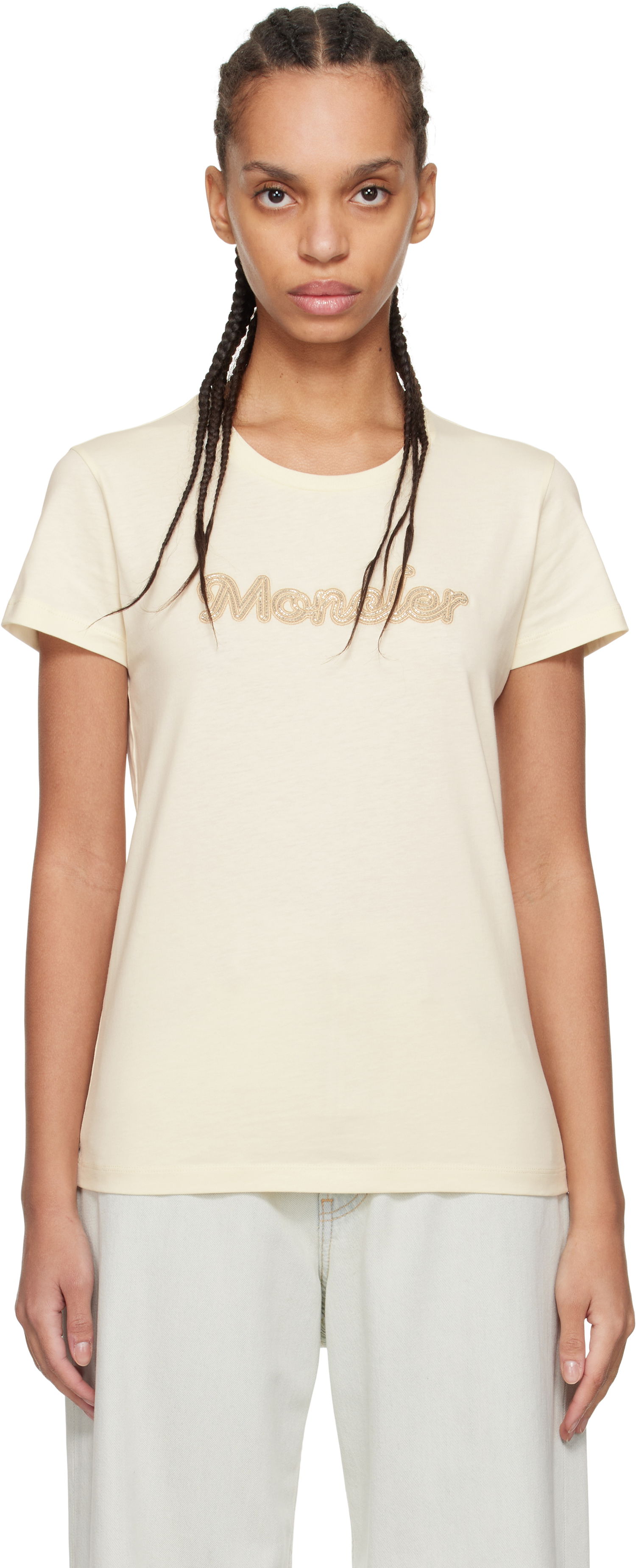 Тениска Moncler Moncler Logo S/S T-Shirt Бежово | K10938C0000989AUO, 0