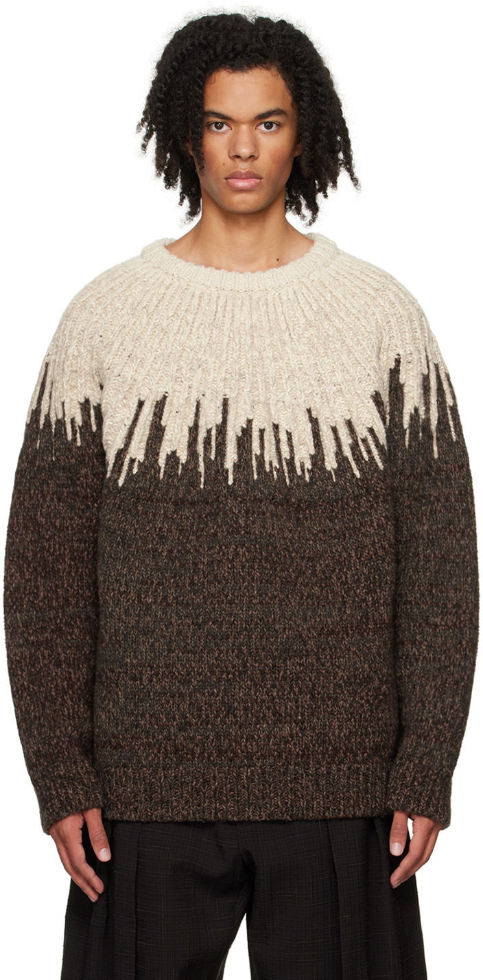 Пуловер Bottega Veneta Two Tone Wool Graphic Sweater Кафяво | 769171V3E80