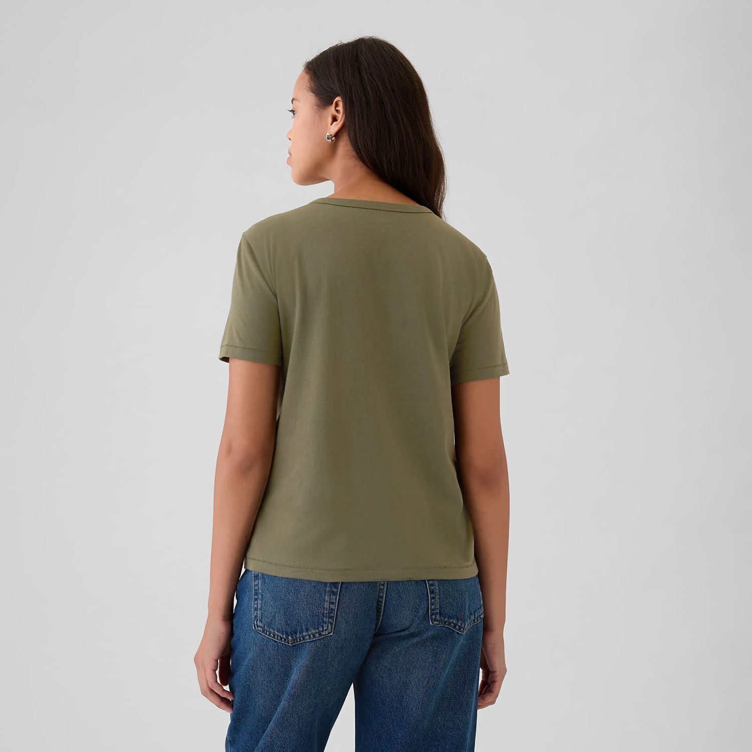 Тениска GAP T-shirt Shortsleeve Vneck Olive Night S Зелено | 545906-00, 1
