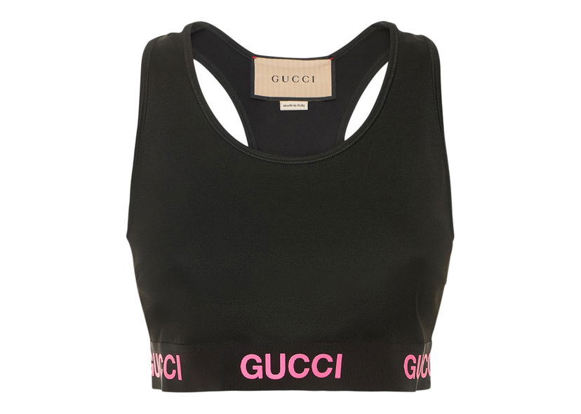 Съкратен топ Gucci Logo Jacquard Crop Top Black Pink Черно | 693086 XJDS5 1037