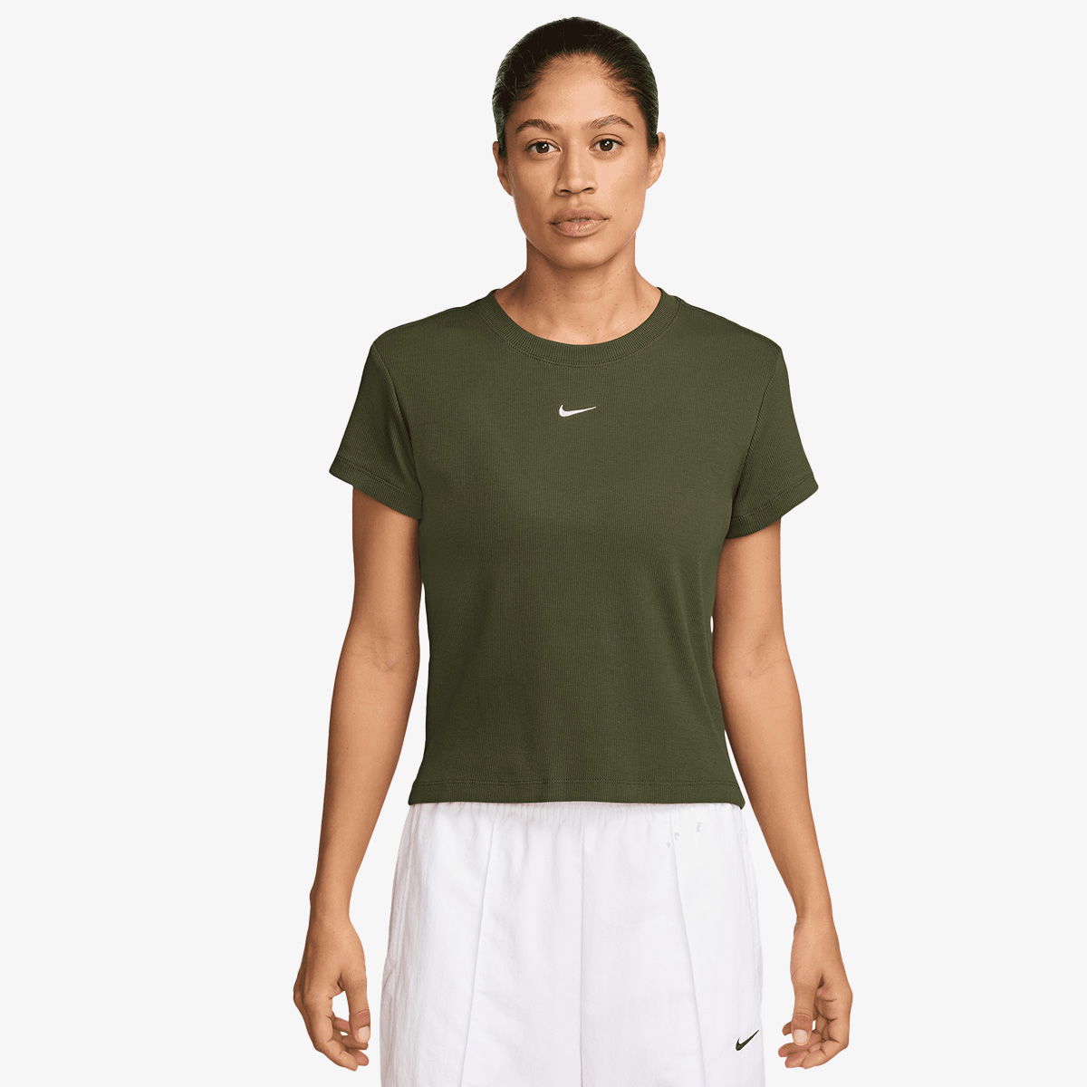 Тениска Nike Women's Sportswear Ribbed Slim Fit Short Sleeve T-Shirt Зелено | HV4994-222, 0