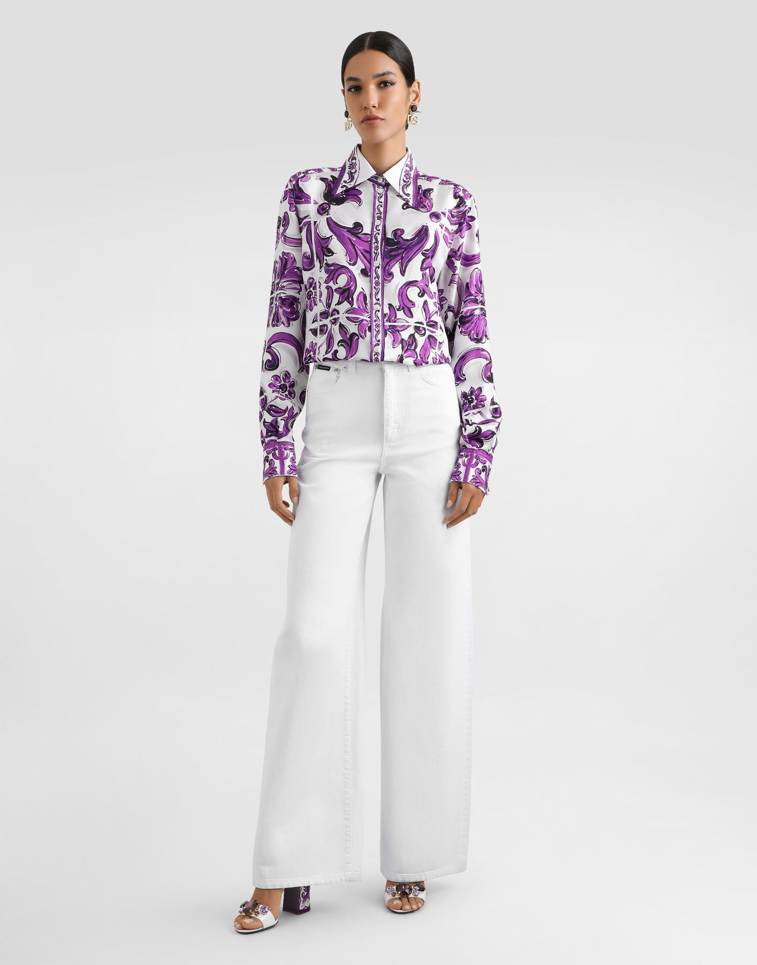 Риза Dolce & Gabbana Dolce & Gabbana Majolica Print Silk Twill Shirt Лилаво | F5T51THI1ZQH35DQ, 1