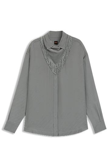 Риза BOSS Oversized Blouse with Fringing Сиво | 50544015, 0