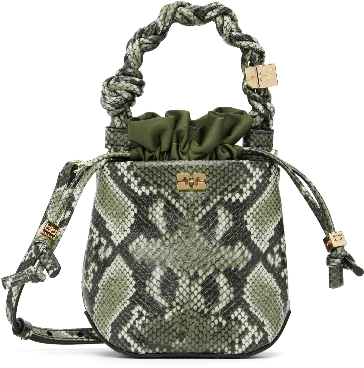 Дамска чанта GANNI Bou Bucke Mini Snakeskin Bucket Bag Зелено | A6702, 0